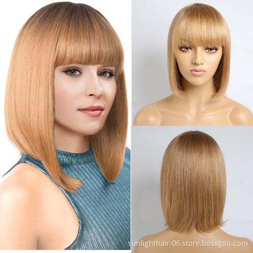 Short Cut Cheap Bob Wig Remy Human Hair Wigs With Bangs Brazilian Short Pixie Cut vendo machine Made Wig